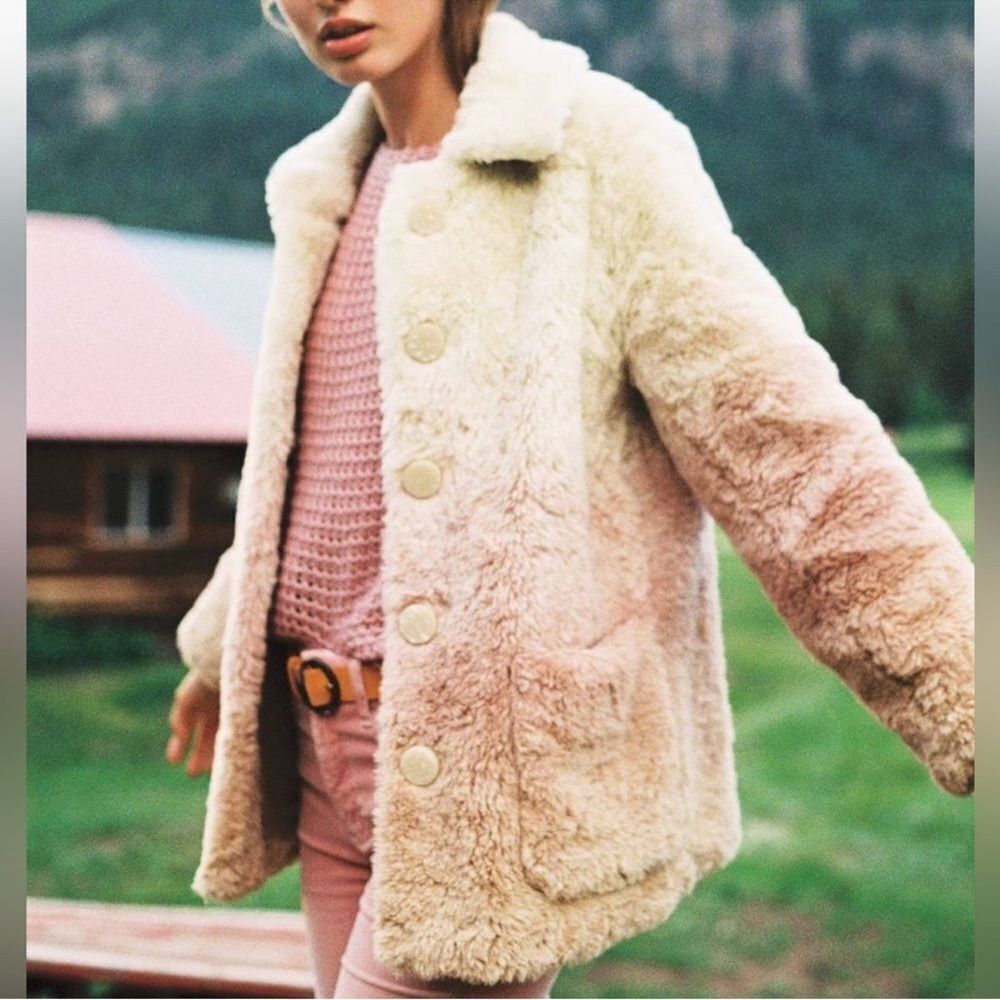 Anthropologie Blush Ombré Faux Fur Coat Boho Teddy Jacket